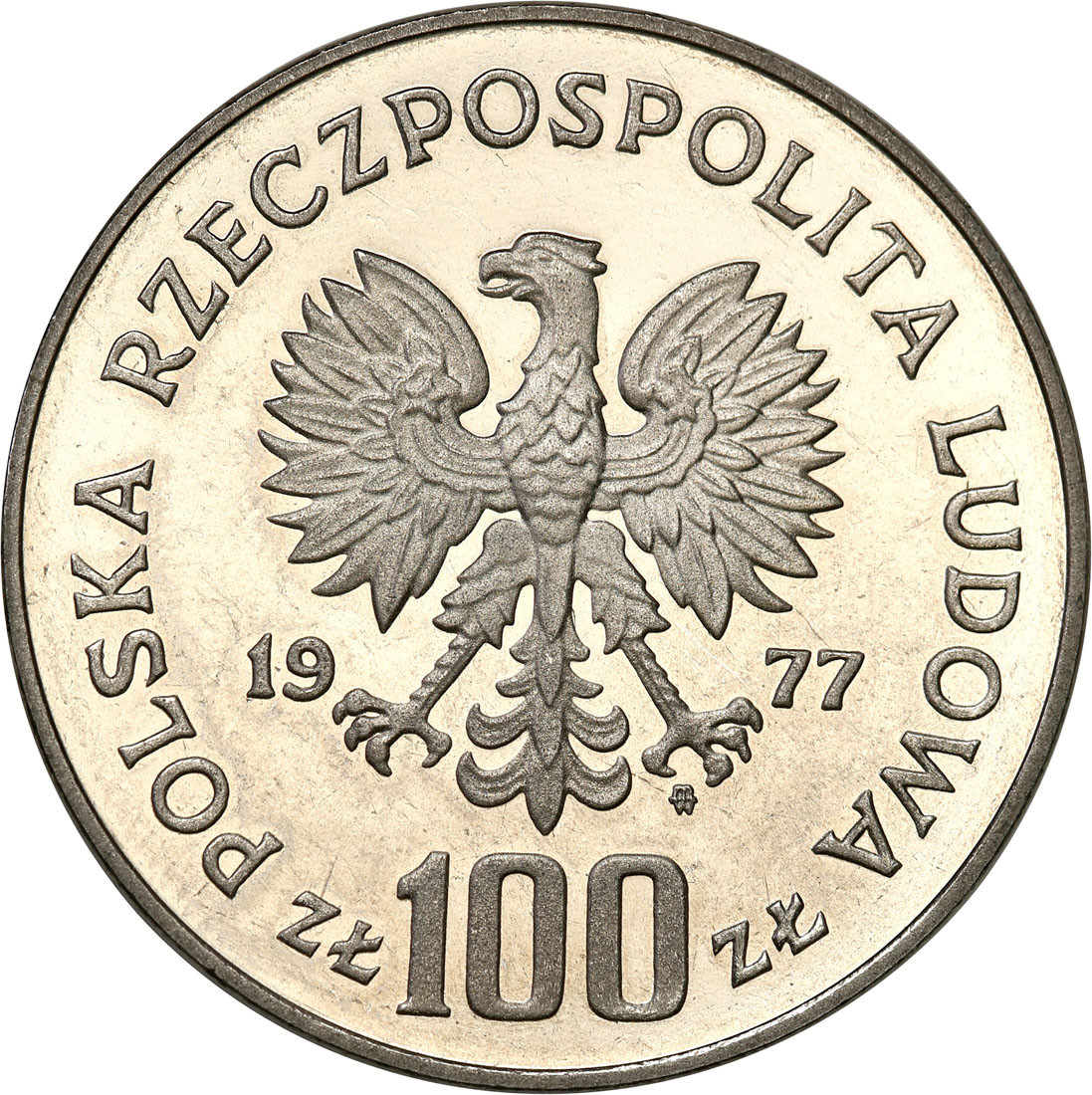 PRL. PRÓBA Nikiel 100 złotych 1977 Władysław Reymont